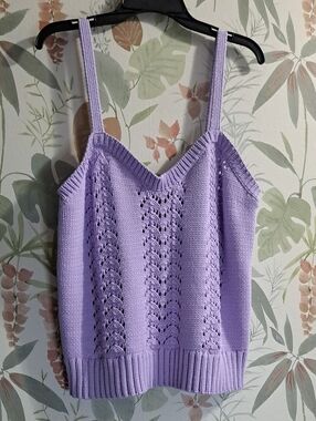 Scoop Knit Lace-Panel Tank Top Size XL
